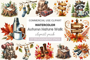 Autumn Nature Walk Clipart, a Work Illustration by cherrydesign