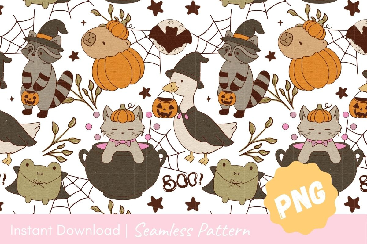 Cozy Halloween Animals Seamless, a Texture Illustration by CpSnowy (Photo 2 of 5)