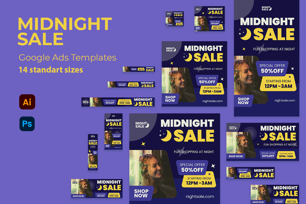 Midnight Sale Google Ads Banner, a Marketing Template by kerismaker (Photo 1 of 4)
