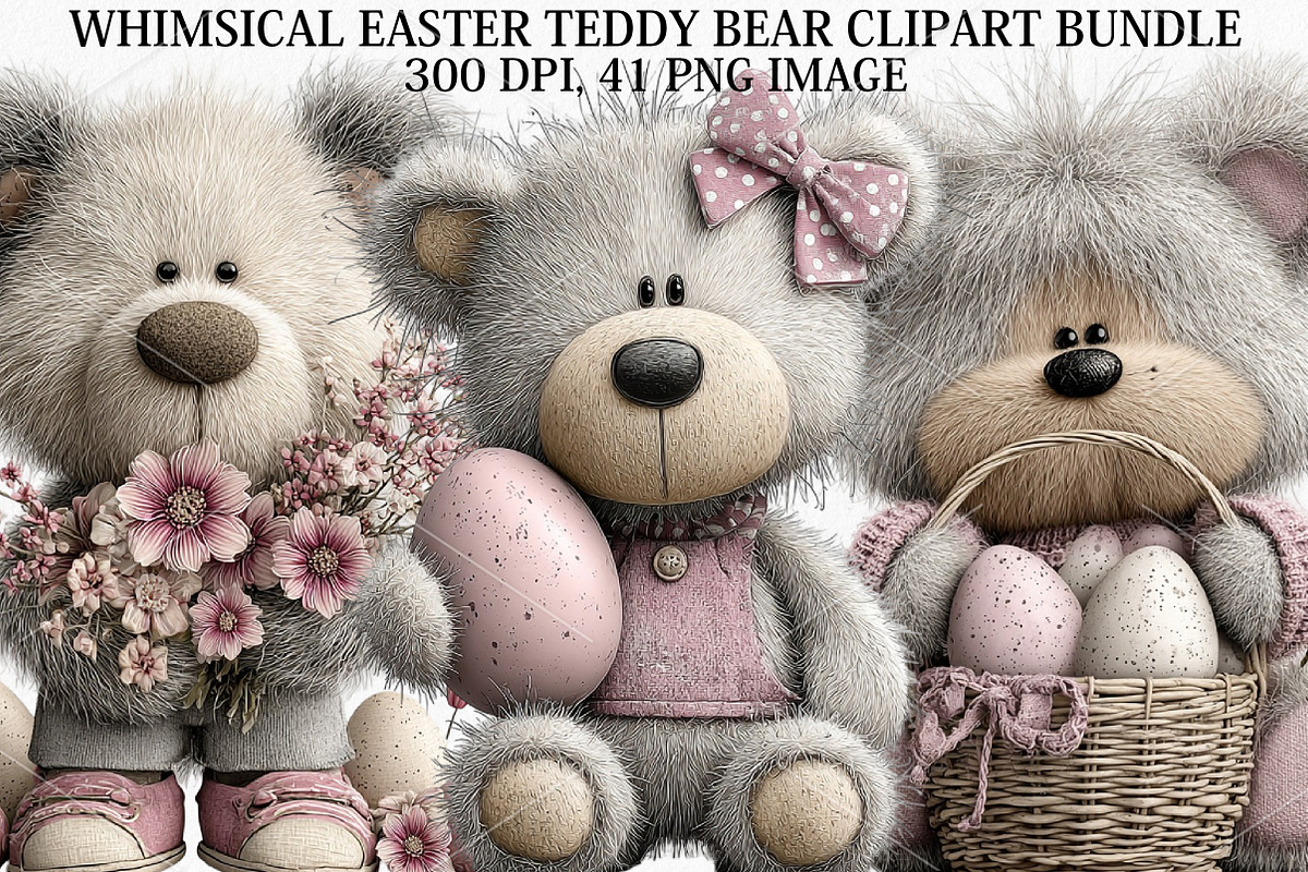 Whimsical Easter Teddy Bear Clipart, a Seasonal Illustration by Canvas Craft (Photo 1 of 7)