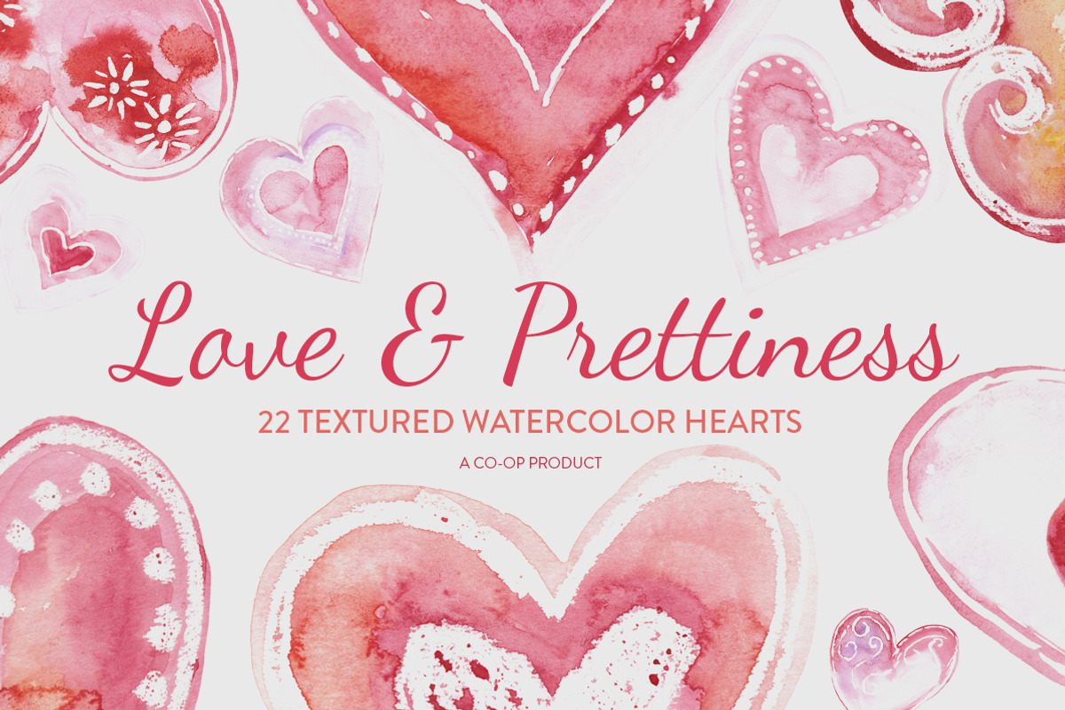 22 Watercolor Textured Hearts