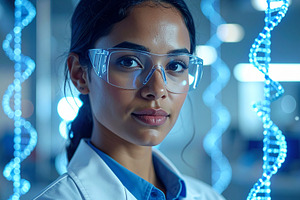 Young female scientist in a futuristic lab, a Person Photo by DanFLCreativo