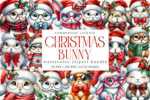 Christmas Bunny Clipart Bundle, an Illustration by SinaCreation