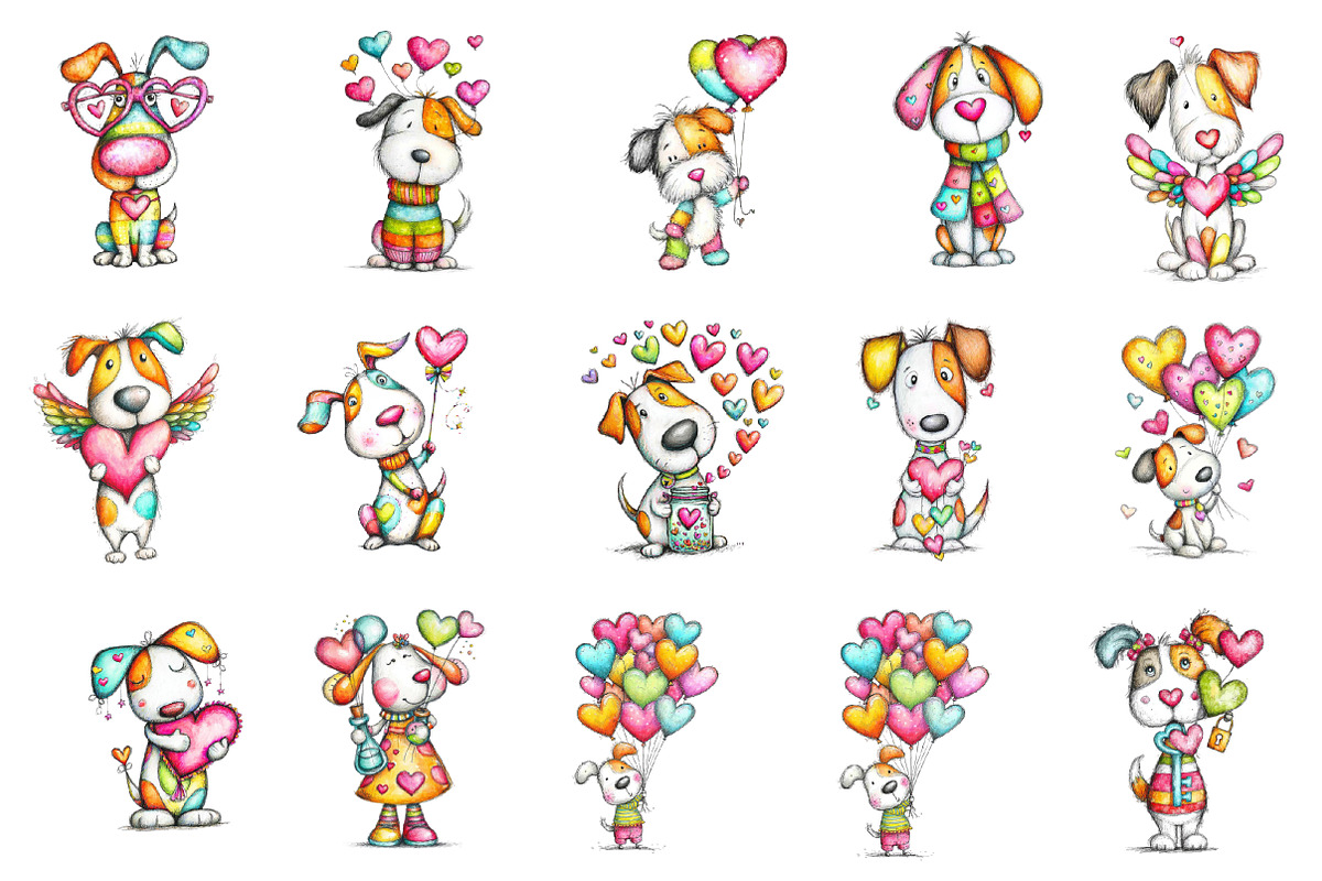 Whimsical Valentine Dog Clipart, an Illustration by designcity5 (Photo 3 of 5)