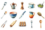 Watercolor Kitchen Utensils Clipart, an Icon by Designking (Thumbnail 2 of 5)