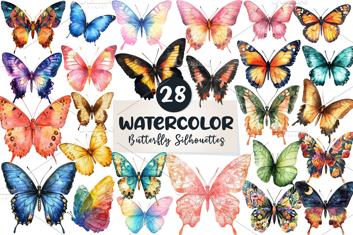 Butterfly Silhouettes Clipart, an Illustration by CreationArt (Photo 1 of 5)