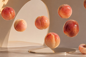 Peaches suspended in light and space, a Photo by Beautiful things
