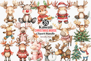 Kawaii Christmas Moose Clipart, an Illustration by Canvas Craft