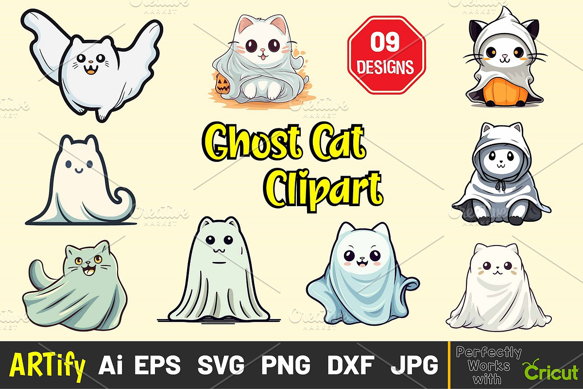Halloween Ghost Cat Vector Clipart, a Seasonal Illustration by ARTify Illustrations (Photo 1 of 4)