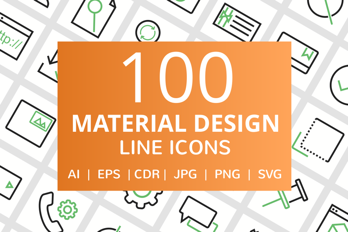 100 Material Design Line Icons, a Solid Icon by IconBunny