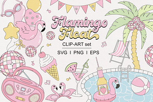 Flamingo Pink Pool Party Clipart set