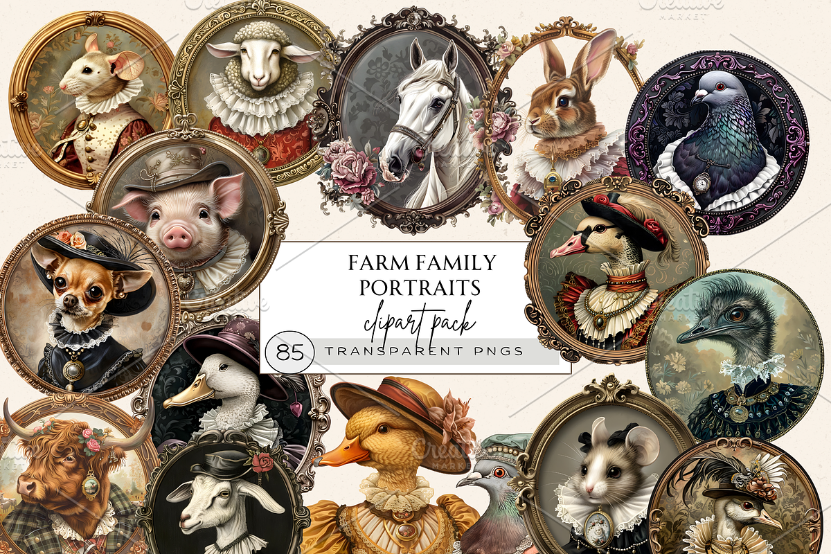 ANIMAL FARM PORTRAITS CLIPART PACK, an Animal Illustration by Daring Digies (Photo 1 of 10)
