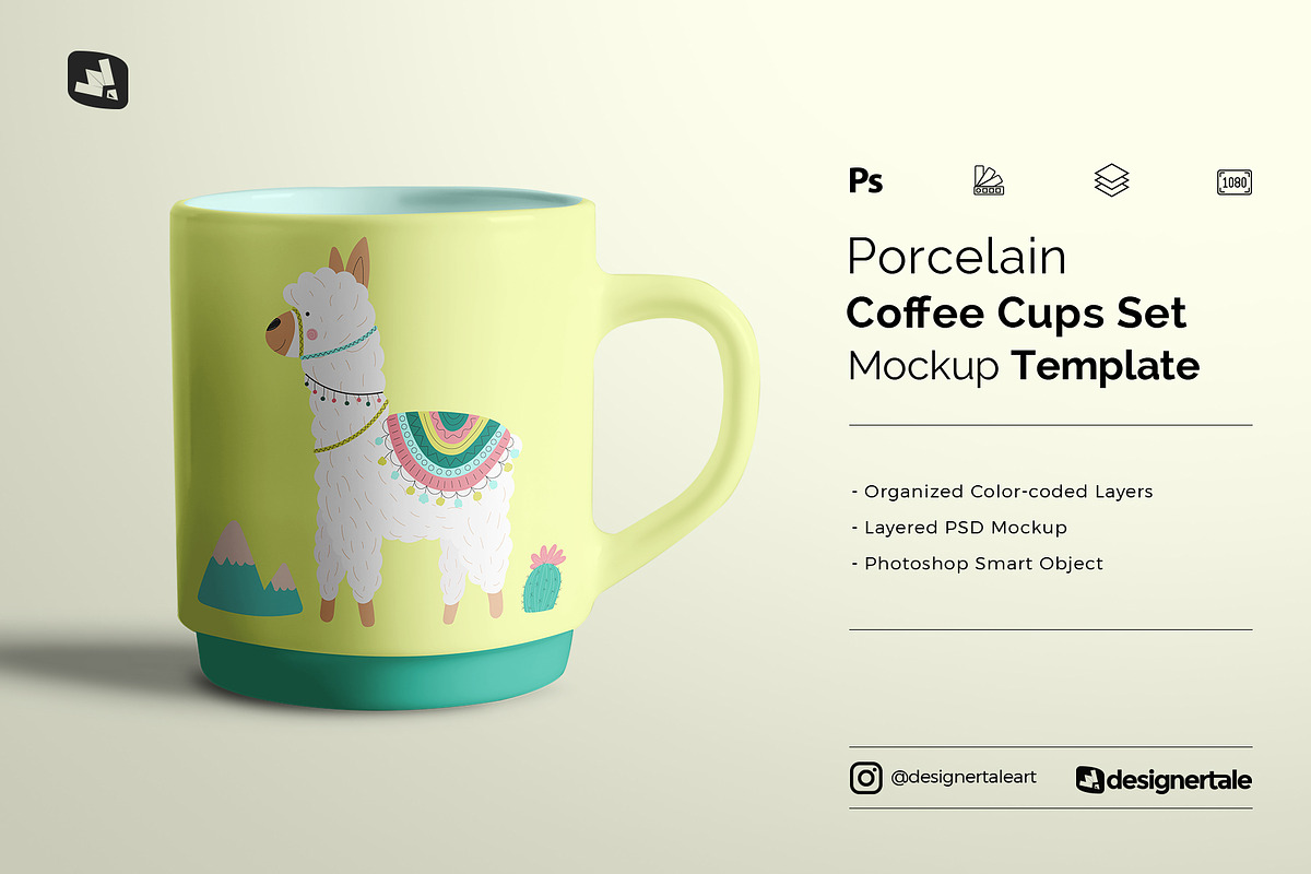 Porcelain Coffee Cups Set Mockup, a Cups & Container Mockup by Designertale (Photo 1 of 12)