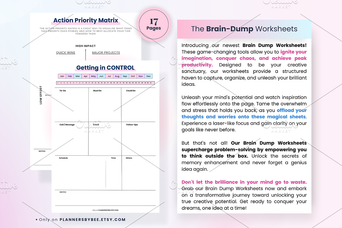 Brain Dump Printable ADHD Planner, a Print Template by PlannersByBee (Photo 2 of 3)