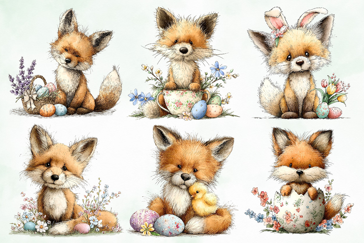 Watercolor Whimsical Easter Fox Png, an Illustration by Creative Art (Photo 5 of 8)