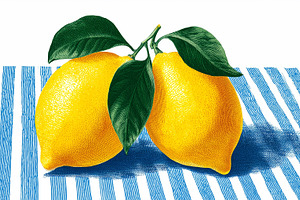 Vintage two yellow lemons with green, a Food & Drink Photo by MistyDay