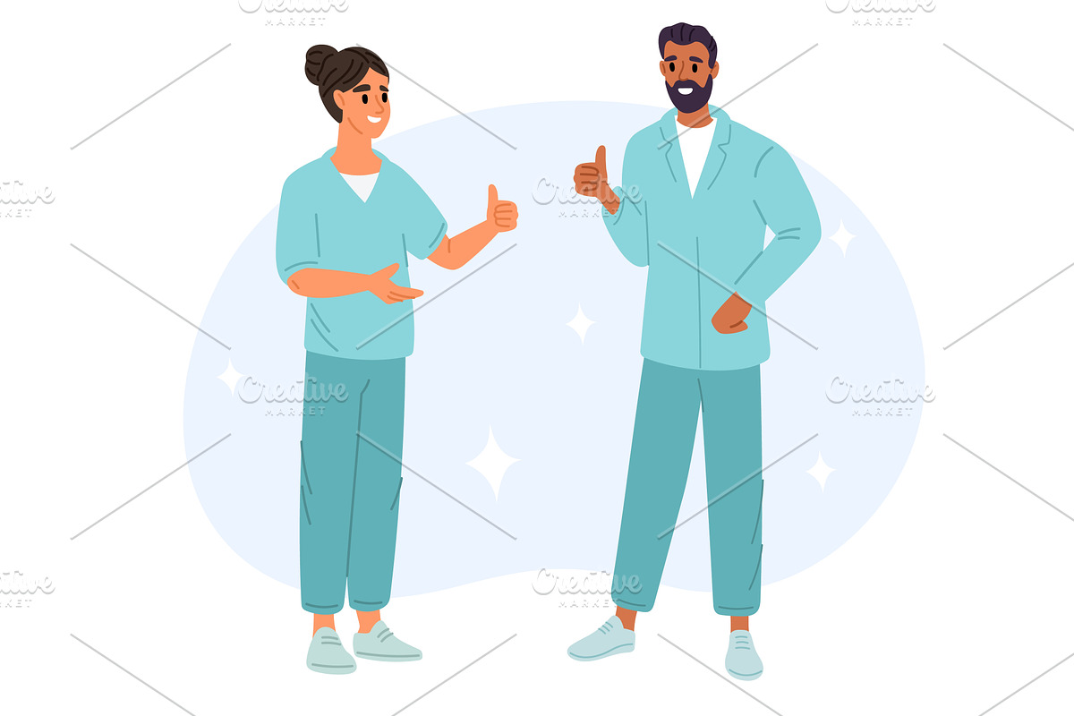 Doctor man and woman show thumbs up, a Person Illustration by Vectorbuum