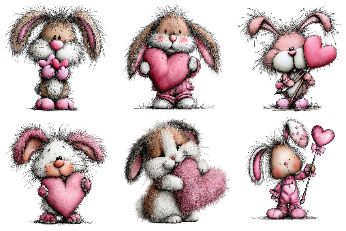 Valentine's Whimsical Bunny Clipart, an Illustration by Dream Creation (Photo 5 of 7)