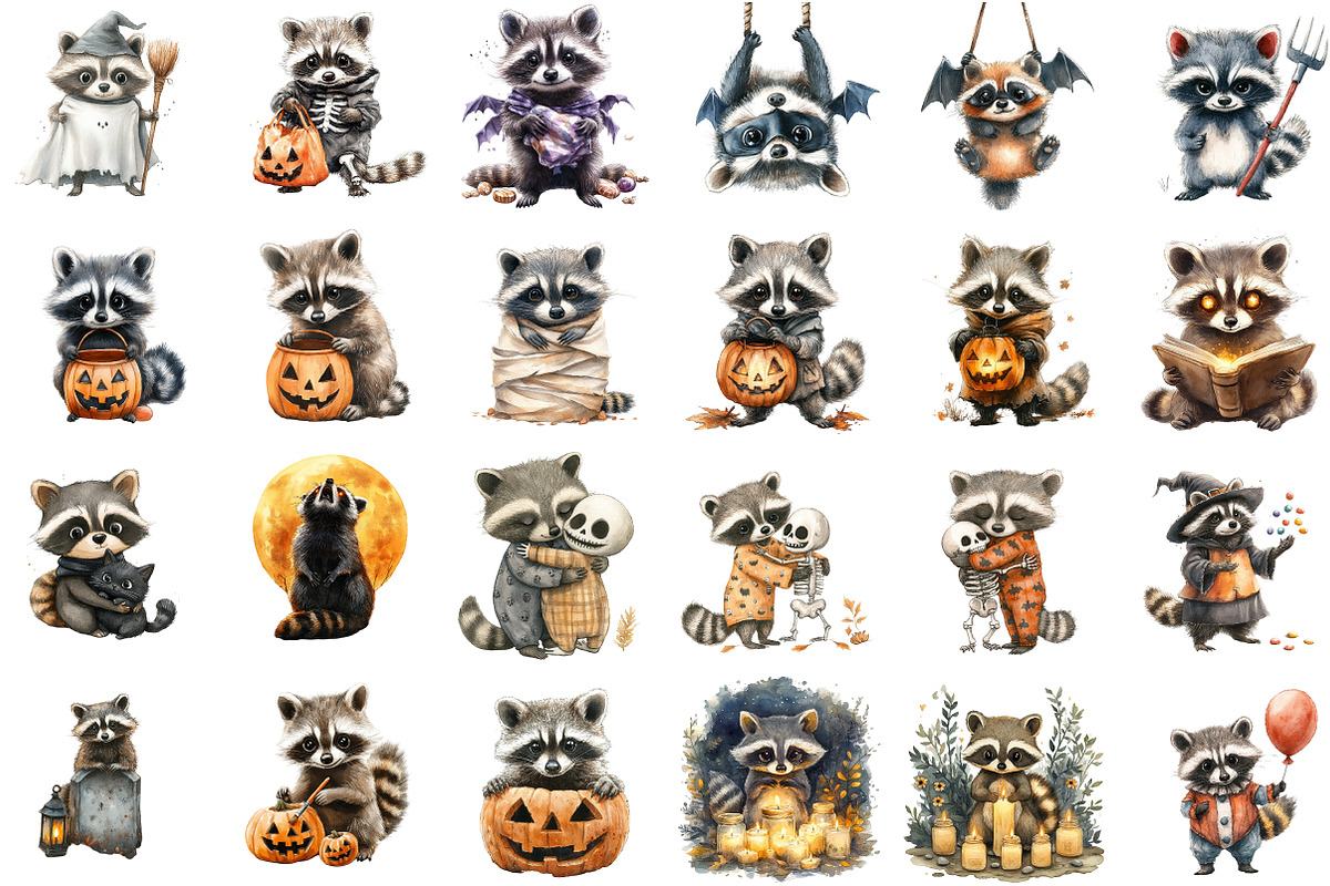 Halloween Spooky Raccoons Clipart, an Illustration by Sublimation Artist (Photo 2 of 6)