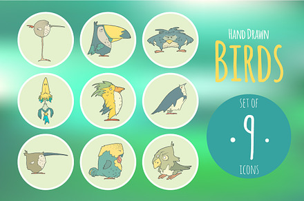 Set of hand drawn vector birds