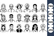 Diverse Character Line Art Set, an Illustration by designvectx (Thumbnail 1 of 3)