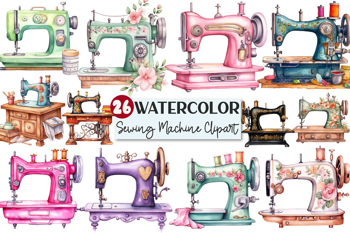 Watercolor Vintage Sewing Machine, an Illustration by Rose Art (Photo 1 of 4)