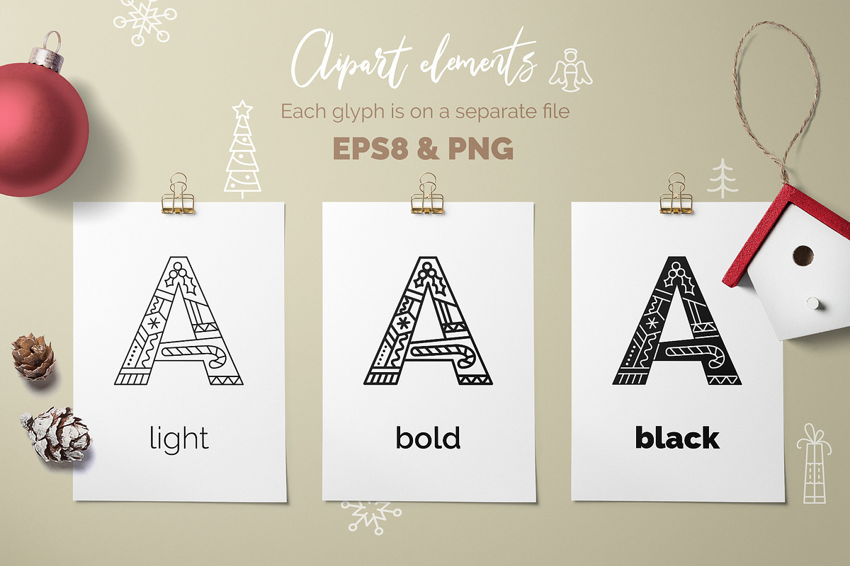 CHRISTMAS font ❆ clipart ❆ patterns preview 3