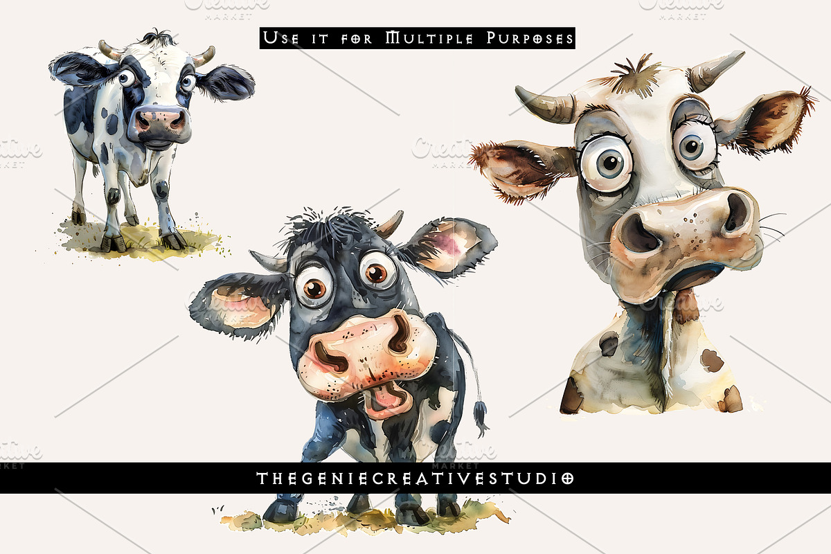 Cartoon Cow PNG Clipart Set, an Animal Illustration by Geniecreativestudio (Photo 6 of 9)