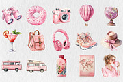 Watercolor Pink Travel Clipart, a Seasonal Illustration by Rose Art (Thumbnail 4 of 4)