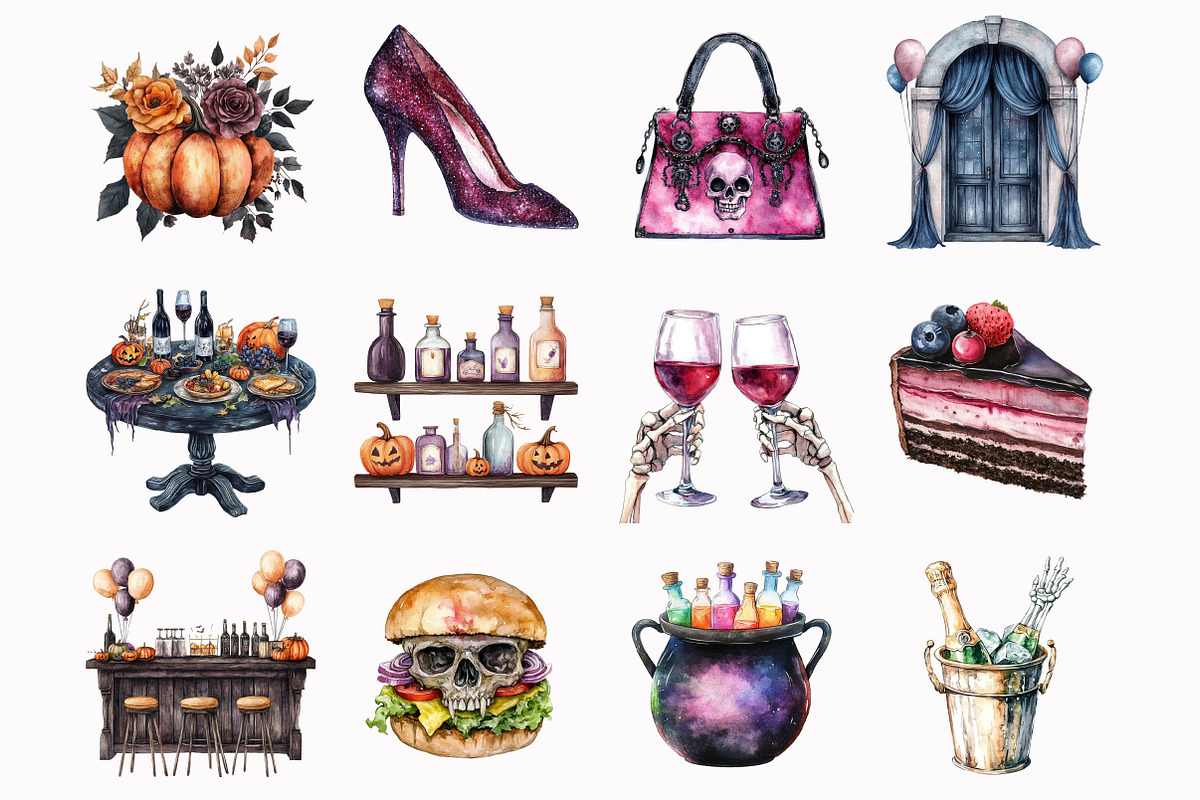 Watercolor Halloween Party Clipart, an Illustration by Design Market (Photo 2 of 4)