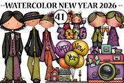 Watercolor New Year 2026 Clipart, an Illustration by CreationArt (Thumbnail 1 of 5)