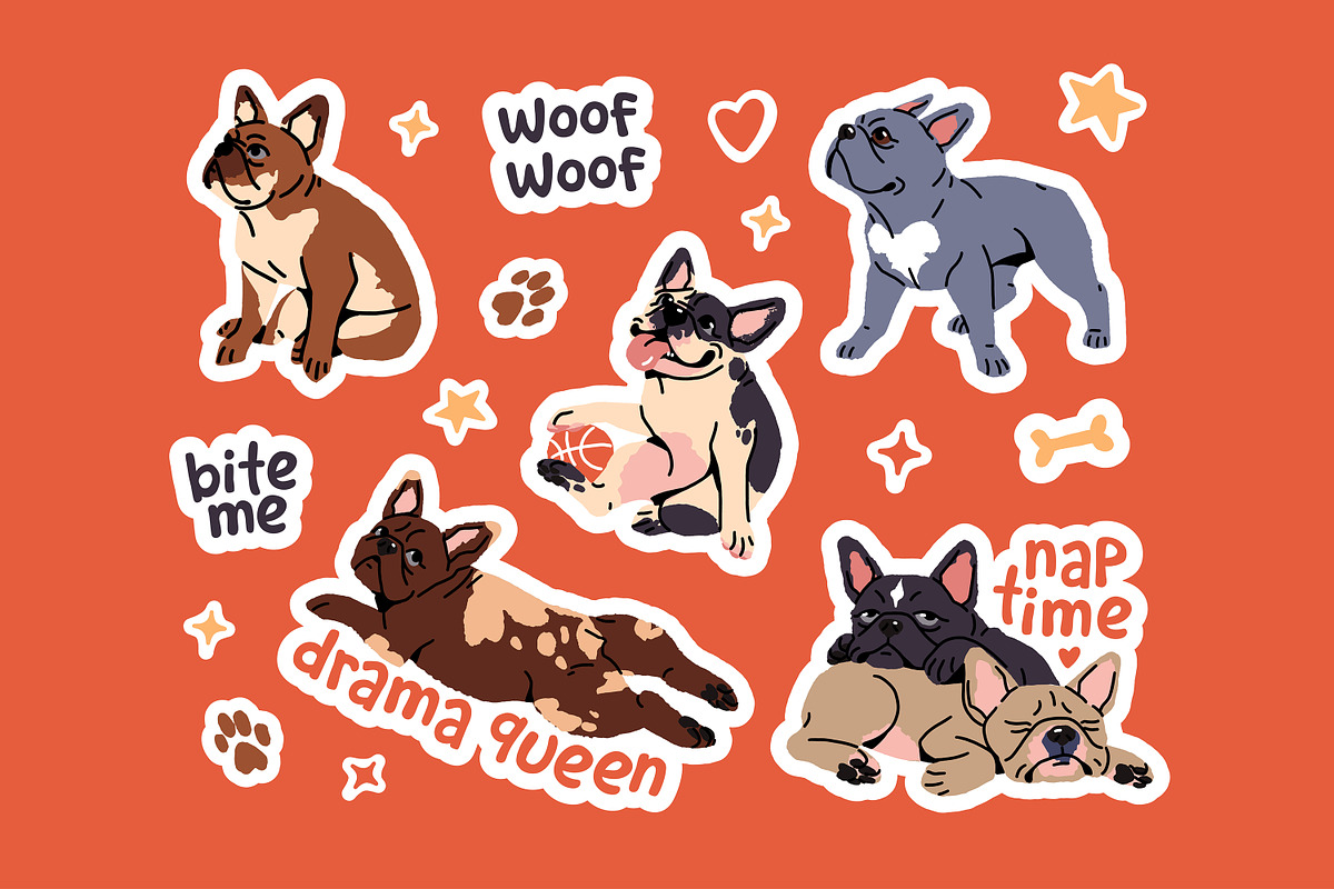 French bulldogs set + sticker pack, an Animal Illustration by PaperTrident (Photo 3 of 11)