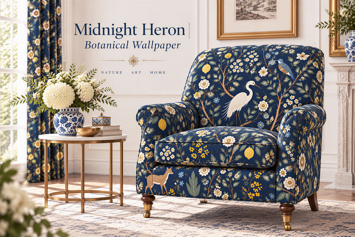 Midnight Heron | Botanical Wallpaper, a Wallpaper Graphic by by creative paper (Photo 13 of 15)