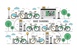 Bike sharing line art concept, a Transportation Illustration by Good Studio