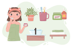 girl skincare set, a Person Illustration by studiogstock