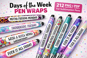 Days of the Week Pen Wrap Bundle, an Object Graphic by MIRoots Design Studio