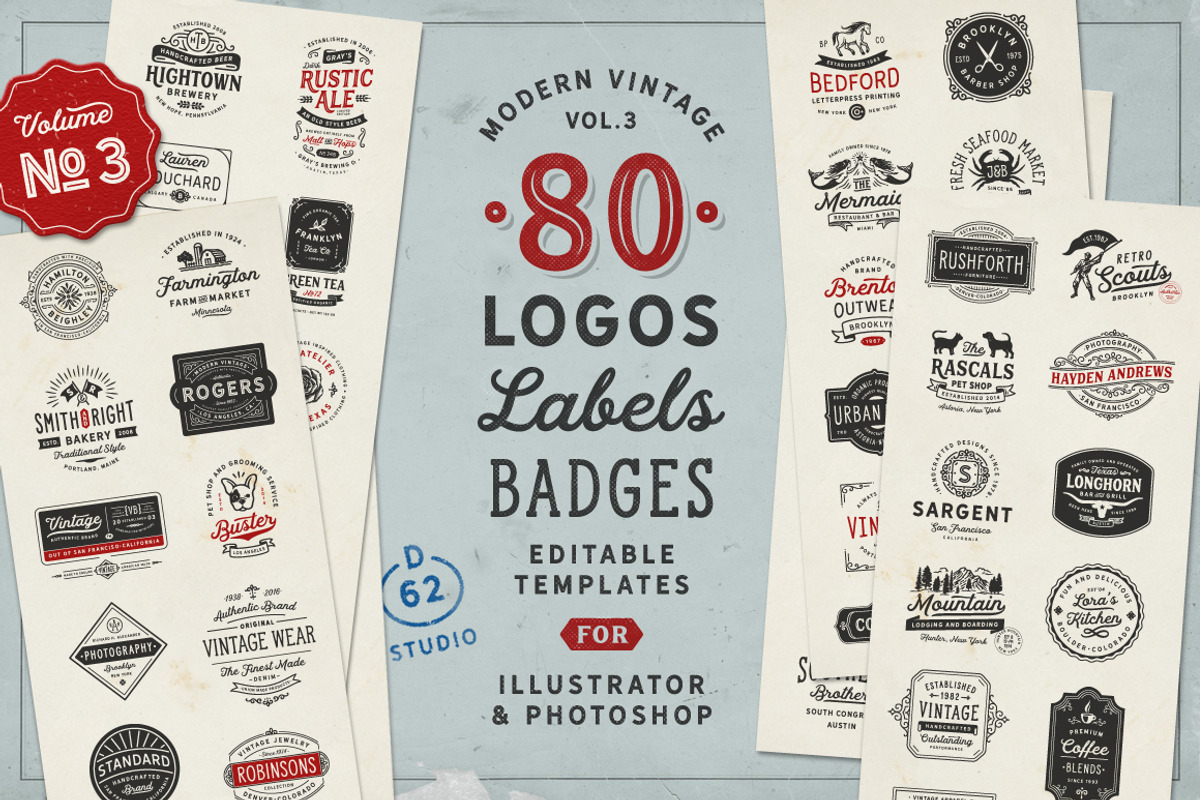 80 Modern Vintage Logos vol 3, a Branding & Logo Template by DISTRICT 62 STUDIO (Photo 1 of 15)