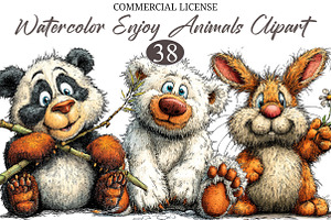 Watercolor Enjoy Animals Clipart, a Seasonal Illustration by designcity5