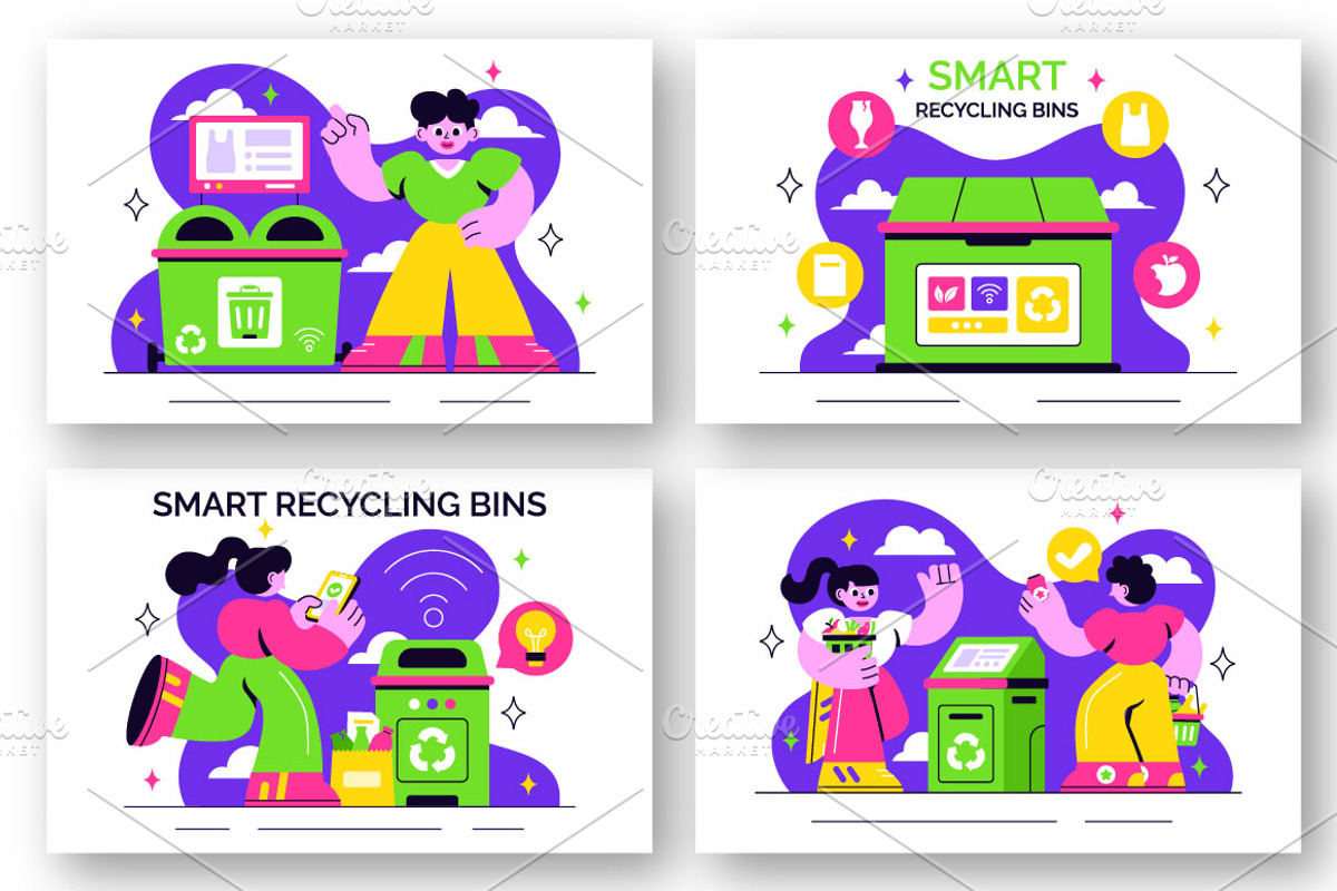 10 Smart Recycling Bins Illustration, an Illustration by denayunebgt (Photo 2 of 4)