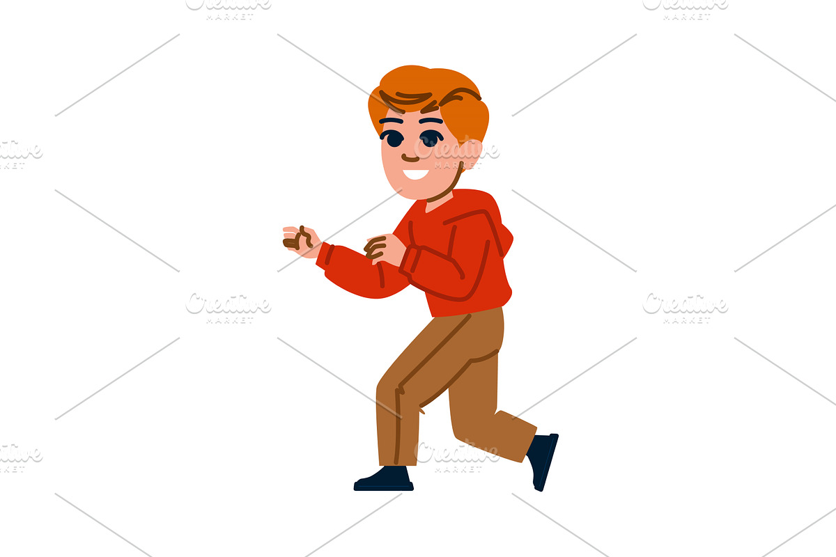 Smiling boy running and pointing, an Object Illustration by pikepicture
