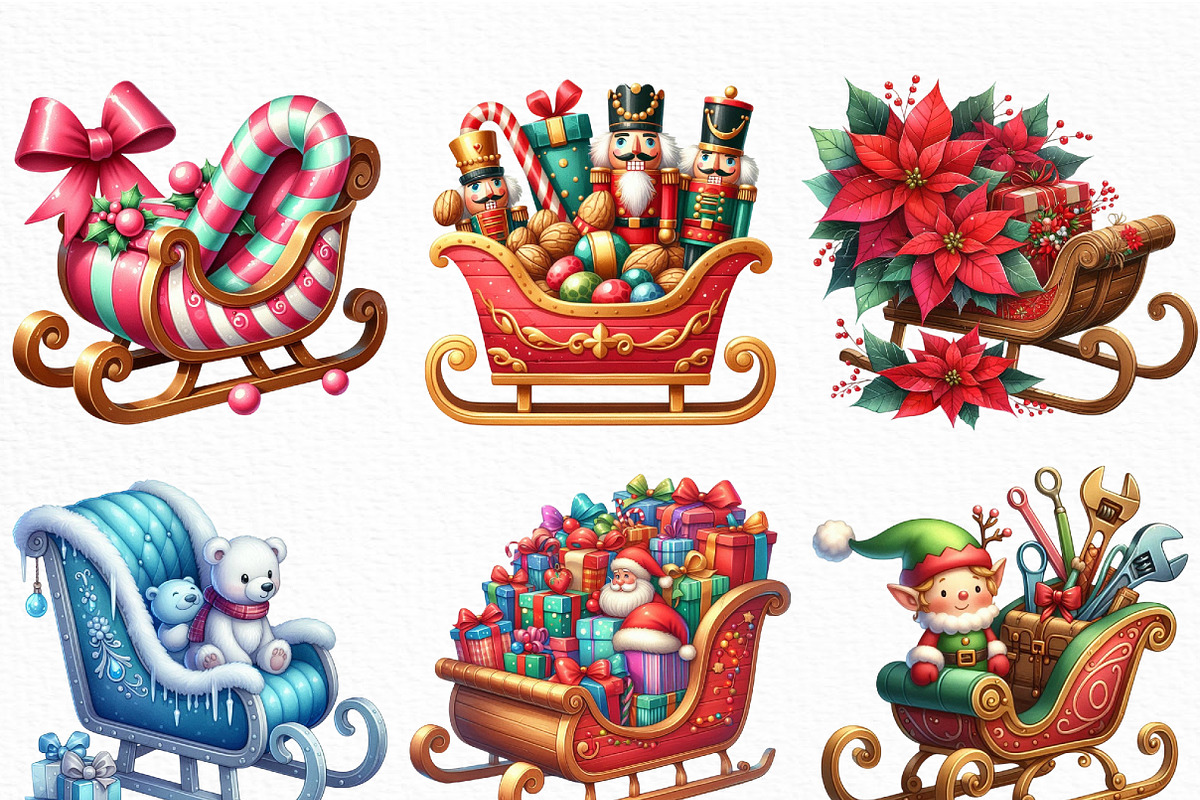 Christmas Sleigh Sublimation Clipart, an Illustration by Craft Nest (Photo 4 of 6)