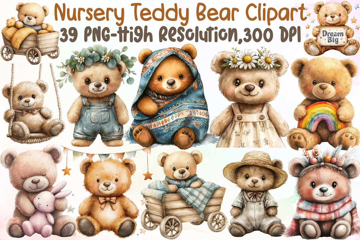 Nursery Teddy Bear Clipart,Boho Clip, an Illustration by Sublimation Artist (Photo 1 of 6)