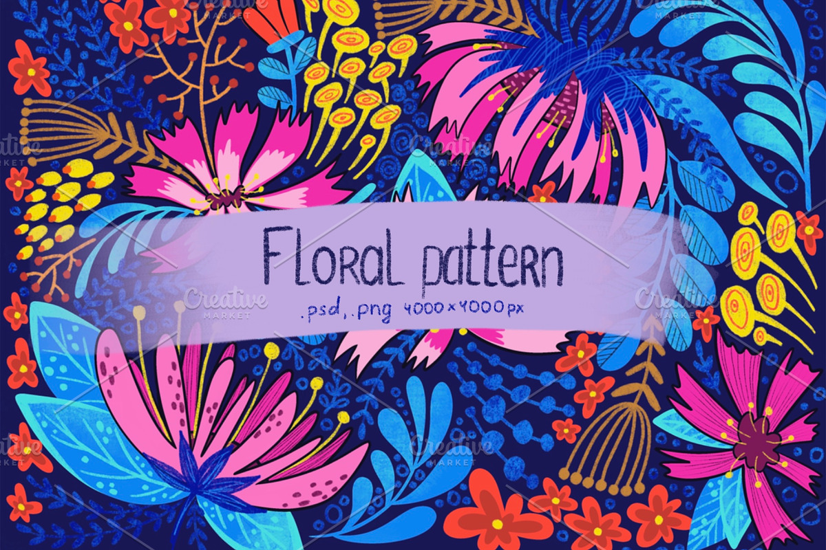 Bright flowers seamless pattern, a Pattern Graphic by palllna (Photo 1 of 7)