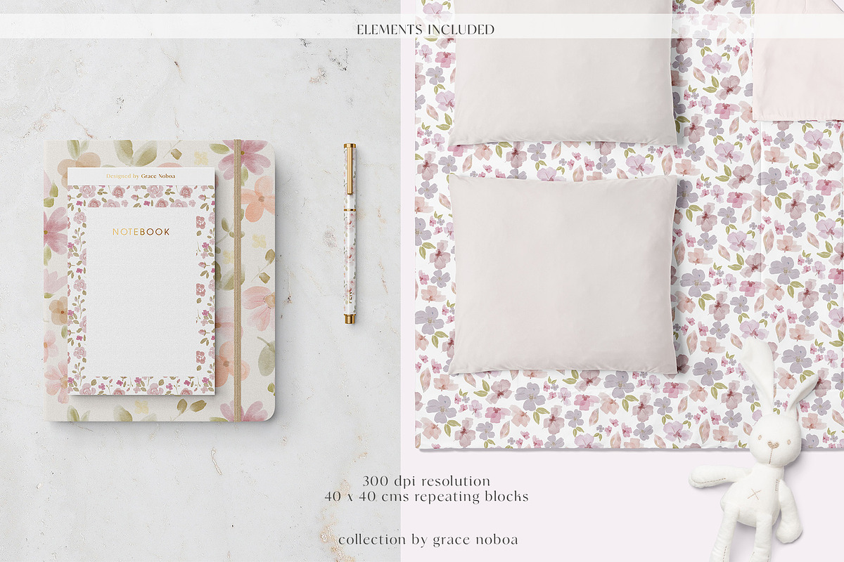 Floral Seamless Patterns & Cliparts, a Pattern Graphic by Grace Noboa Illustrations (Photo 2 of 17)