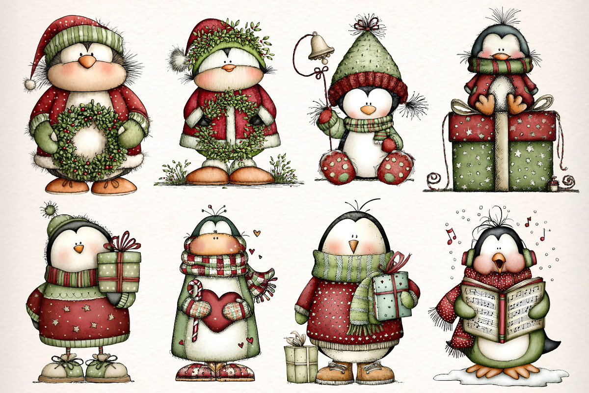 Whimsical Christmas Penguin Clipart, an Illustration by Dream Creation (Photo 3 of 7)