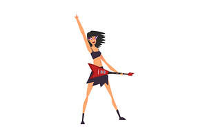 Pretty Girl Rock Star Playing, a Person Illustration by TopVectors