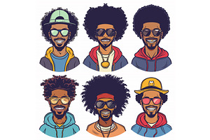 Six Cartoon Portraits Smiling Black