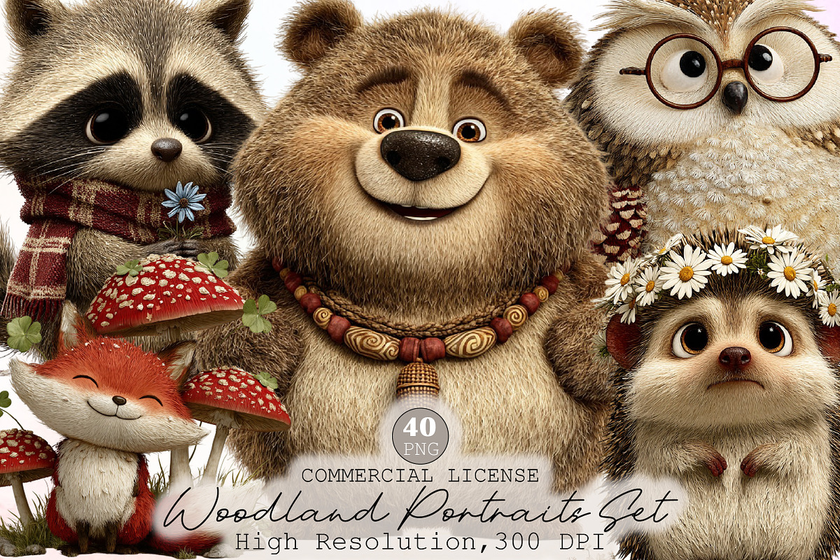 Watercolor Woodland Portraits Clipar, an Illustration by Sublimation Artist (Photo 1 of 6)