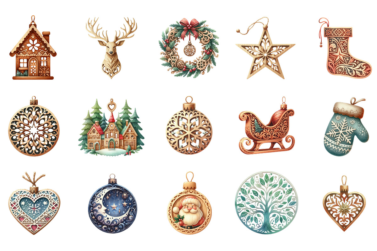 Christmas Laser Cut Ornaments Bundle, an Illustration by Designking (Photo 5 of 5)
