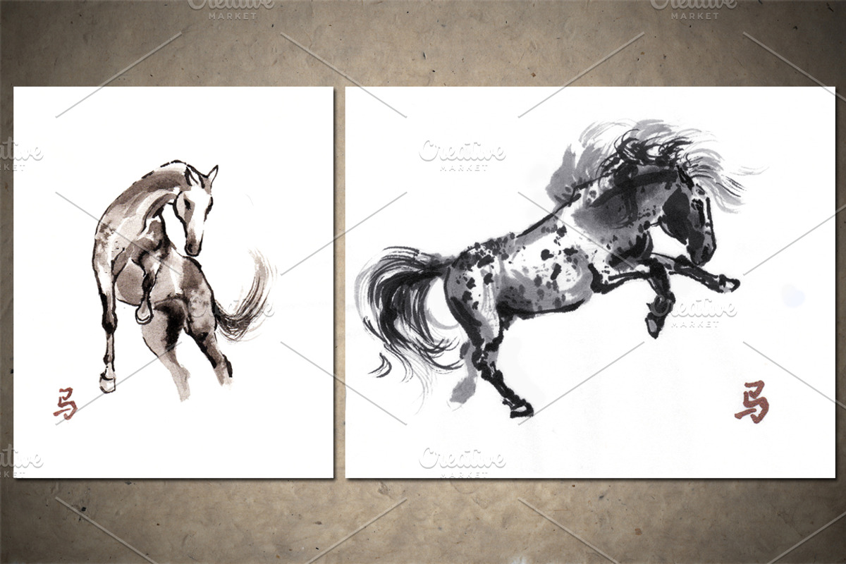 Horses Sumi-e, an Animal Illustration by StabuLaRasa illustration (Photo 2 of 21)
